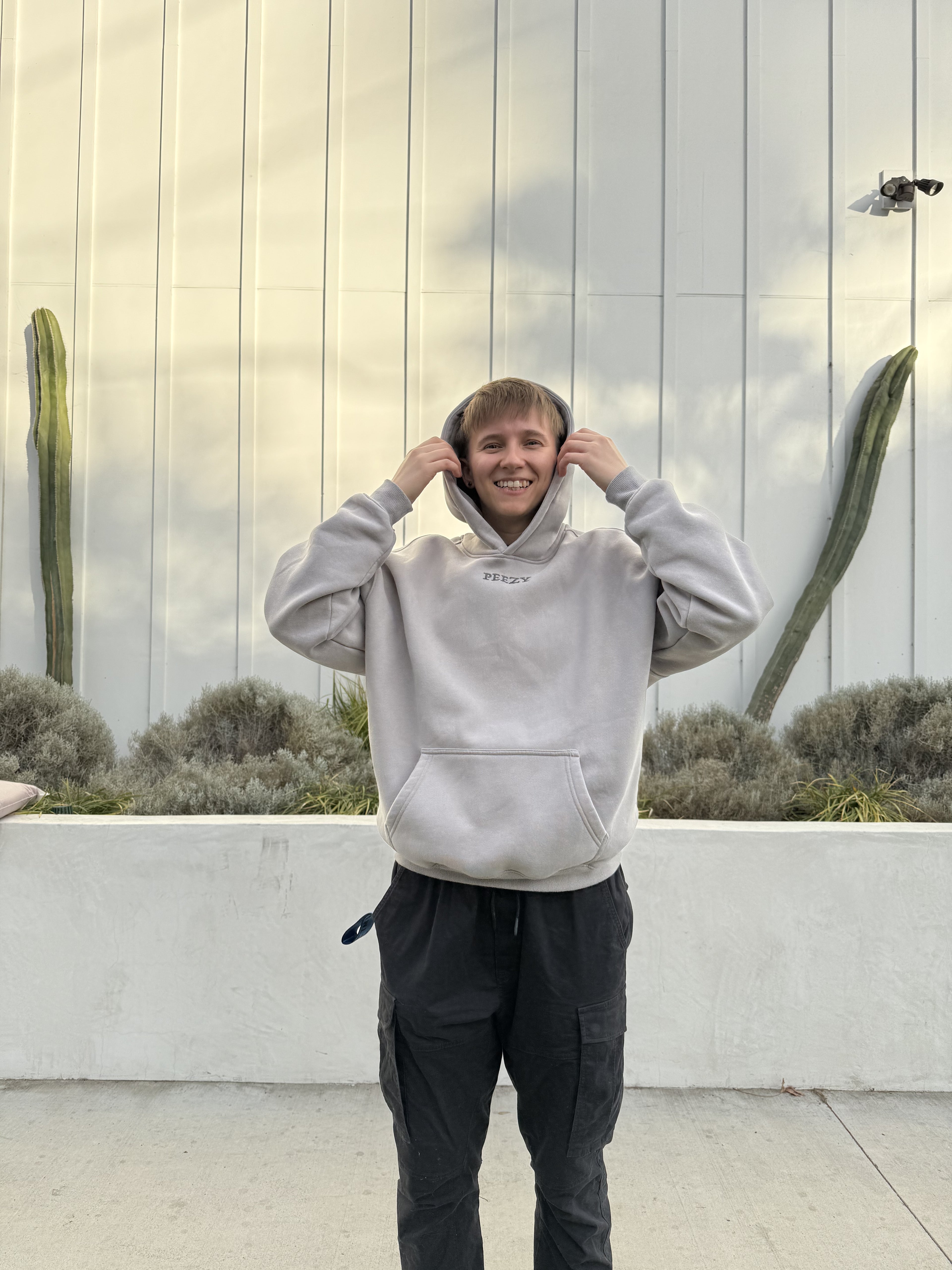 Light Gray Plain Peezy Heavyweight Hoodie
